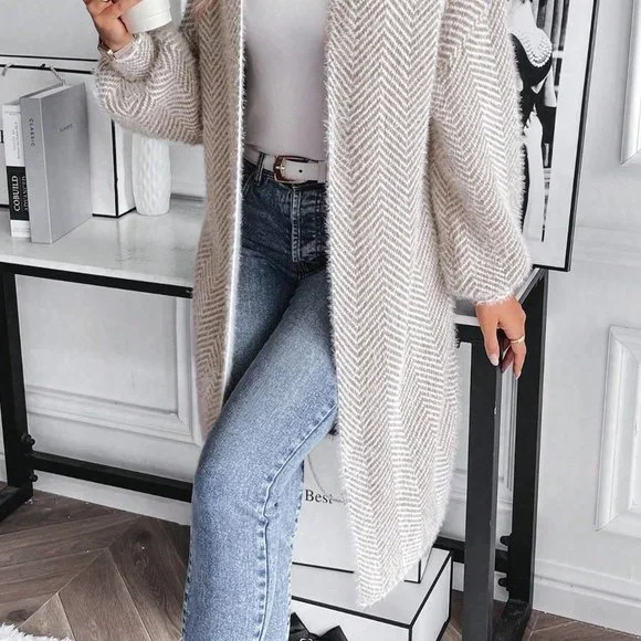 Khaki Casual Womens Drop Shoulder Open Front Cardigan - Picture 5 of 5